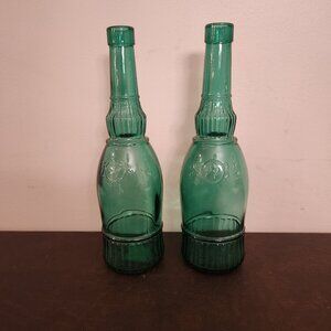 Libby wine glasses with green bottles, Set of 2